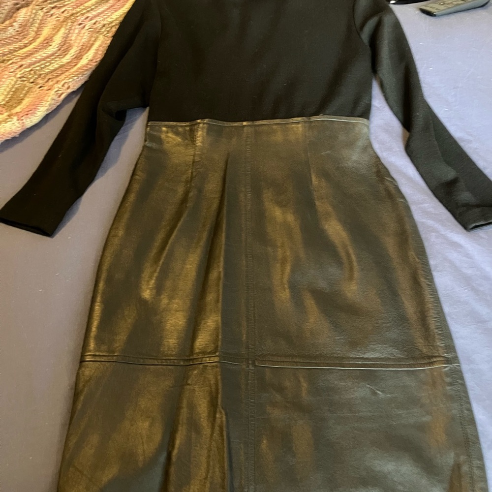 Rebecca Moses Black Wool and Leather Dress
